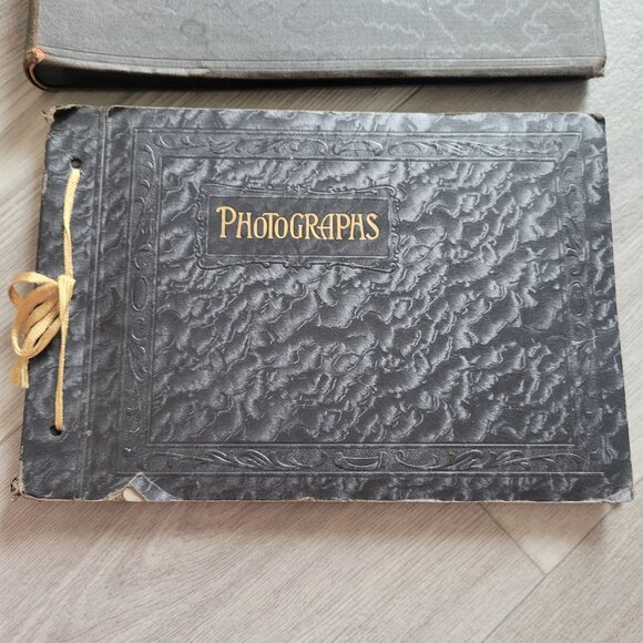 Vintage Photograph Album Set Of 2 With Textured Covers & Ribbon Ties - Picture 2 of 13